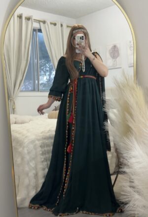 فستان قبائلي عصري - اخضر زيتي